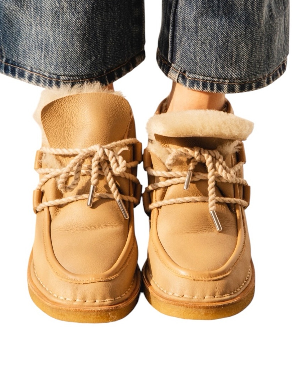 Either/Or The Shearling Lace Up Ankle Boots Vanilla Leather US 11